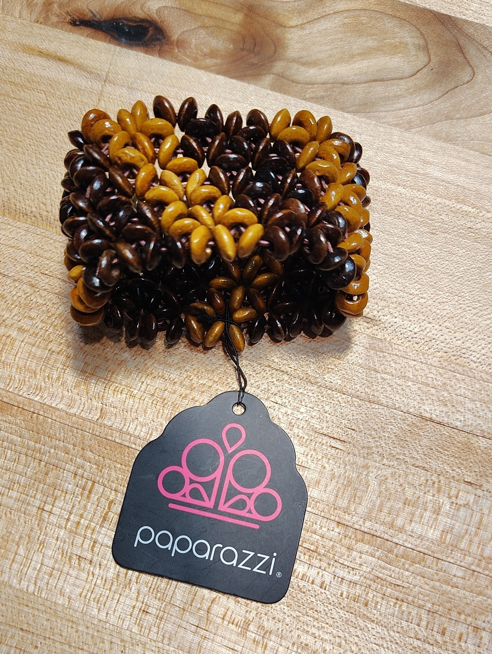 paparazzi Two-Tone Mustard and Dark Brown Beaded Stretchy Bracelet